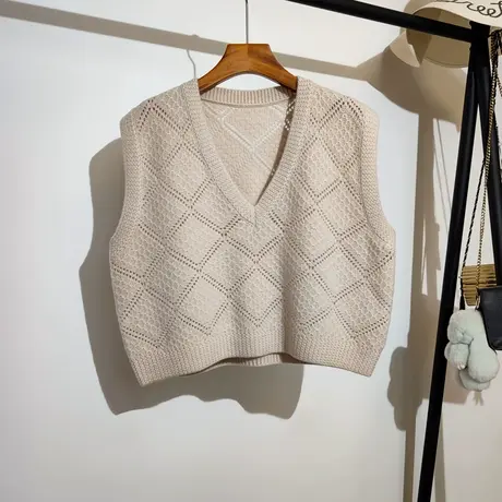 短款针织马甲女秋冬新款宽松v领叠穿无袖坎肩毛衣背心外搭学院风商品大图