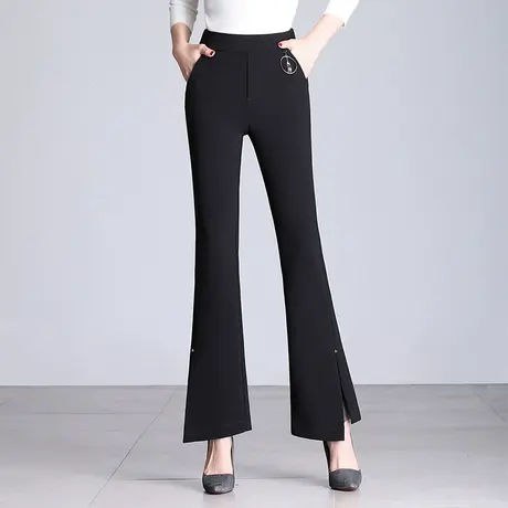 黑色微喇叭裤女春秋韩版垂坠感开叉长裤2023新款气质通勤微喇裤子商品大图