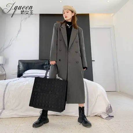 西装外套女长款秋冬加棉新款复古英伦风气质宽松休闲显瘦过膝大衣图片