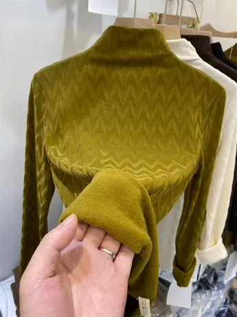 半高领加绒打底衫女秋冬季2022新款内搭保暖上衣修身长袖提花t恤图片