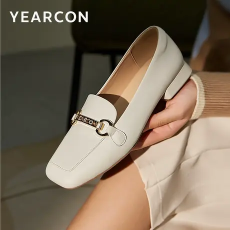 意尔康法式乐福鞋女一脚蹬2023秋新款英伦浅口真皮小皮鞋工作单鞋商品大图