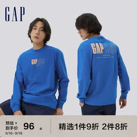 Gap男女装秋季新款LOGO纯棉亲肤长袖T恤598811情侣廓形运动上衣图片