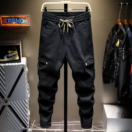 2021夏季款弹力牛仔裤男宽松直筒商务休闲修身工装长裤子男士商品大图