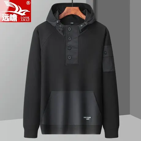 秋季卫衣男潮牌连帽半开衫上衣宽松休闲春秋长袖T恤男士外套男款商品大图
