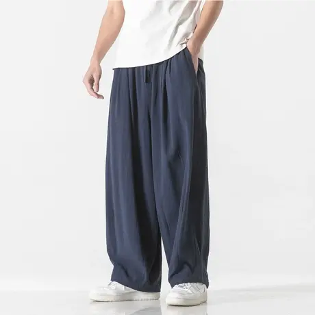 2023新男休闲裤中国风亚麻日系复古宽松直筒阔腿裤加肥加大码裤子商品大图