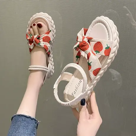 平底凉鞋女夏季2023新款孕妇鞋一脚蹬仙女风松紧带凉鞋软底懒人鞋商品大图