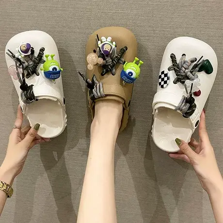 洞洞鞋女夏季复古绑带可爱卡通踩屎感外穿包头厚底防滑沙滩凉拖鞋商品大图