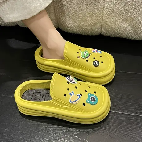 网红爆款洞洞鞋女外穿夏季新款卡通可爱踩屎感厚底包头防滑凉拖鞋商品大图