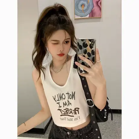 纯棉吊带坎肩背心内搭无袖t恤女夏季设计感小众外穿修身短款上衣商品大图
