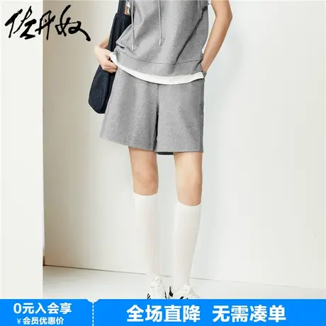 佐丹奴短裤女夏季新款直筒裤子破骨针织松紧腰休闲卫裤女18404601图片