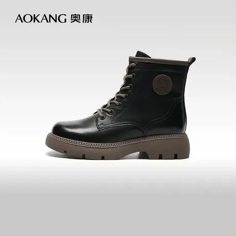 【门店发货】奥康女鞋 冬季新款圆头厚底马丁靴个性短靴子图片