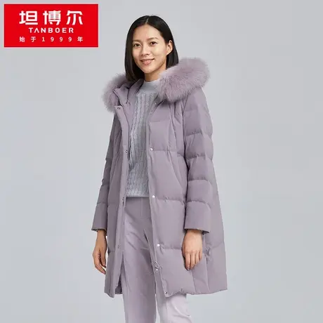 【商场同款】坦博尔羽绒服女中长款蓝狐毛领加厚外套TB211762商品大图