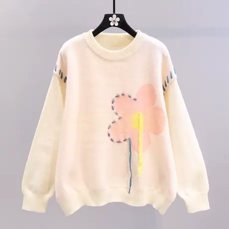 日系温柔风软糯毛衣女秋冬2023年新款宽松外穿慵懒设计感针织上衣图片