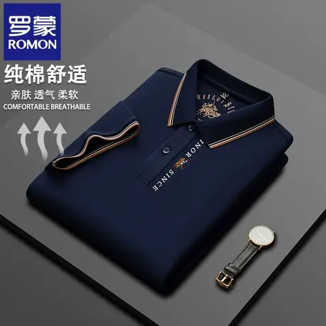 罗蒙轻奢高端刺绣POLO衫纯棉男士短袖T恤夏季薄款休闲翻领半袖N2Z图片