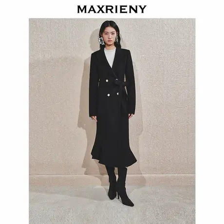 【时髦暖冬-商场同款】MAXRIENY羊毛双面呢大衣收腰鱼尾外套长款图片