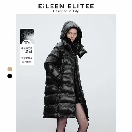 朗姿欧洲EiLEEN ELITEE白鹅绒冬季2024新款长款黑色羽绒服面包服图片