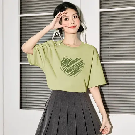 唐狮短袖T恤女宽松夏季新款设计感小众印花体恤纯棉白色上衣商品大图