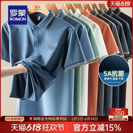 【直降+5A抑菌】罗蒙男士华夫格T恤衫2025夏季薄款冰丝高弹Polo衫图片