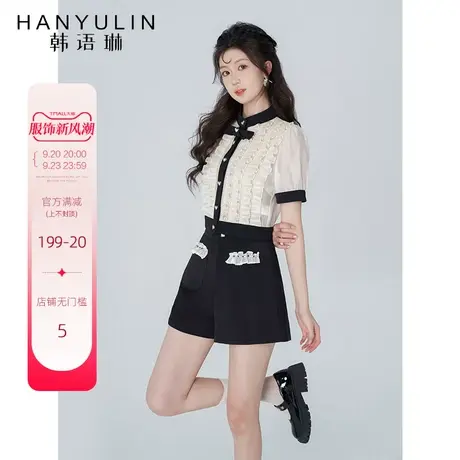 韩语琳黑色高腰短裤女2023年夏季新款西装裤纯色修身显瘦直筒裤子商品大图