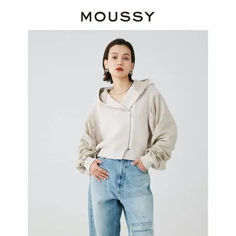 MOUSSY 新品设计感撞色时尚针织连帽飞行员夹克外套010HSS70-0080商品大图