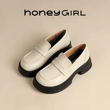 honeyGIRL英伦厚底皮鞋春季2025新款乐福鞋法式复古玛丽白色单鞋商品大图