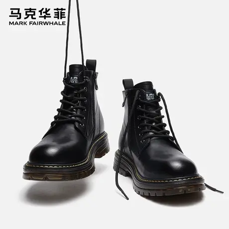 马克华菲马丁靴男款鞋子男鞋高帮皮鞋男真皮短靴工装靴子黑色皮靴商品大图