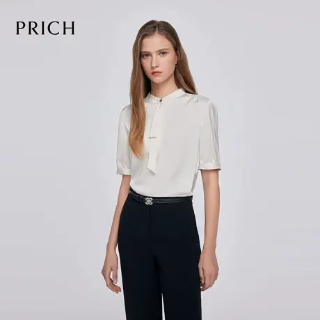 【超能小太阳】PRICH气质飘带领纯色衬衫2025夏新款通勤长袖女图片