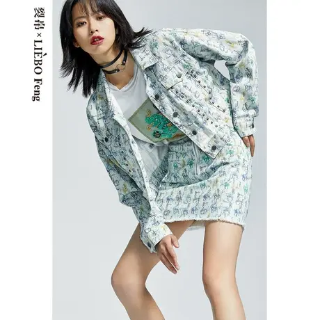 裂帛LIEBOFeng原创设计多巴胺清新动物印花铆钉宽松牛仔外套女士图片
