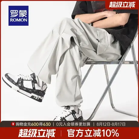罗蒙男士纯色休闲裤2025秋季新款日常简约长裤户外必备系绳工装裤商品大图