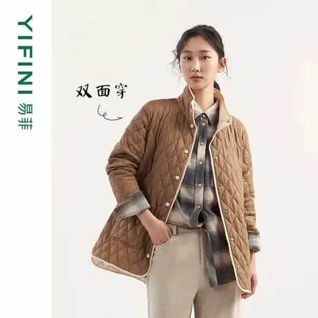 [专柜同款]Yifini/易菲微皱肌理感双面穿宽松棉服外套女简约上衣商品大图