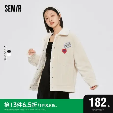 森马外套女雪尼尔拼接毛领2022冬季新款气质学生撞色加棉夹克休闲图片