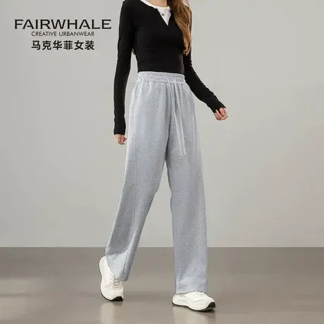 马克华菲弯刀直筒休闲裤女小个子高腰显瘦垂感运动卫裤窄版阔腿裤商品大图