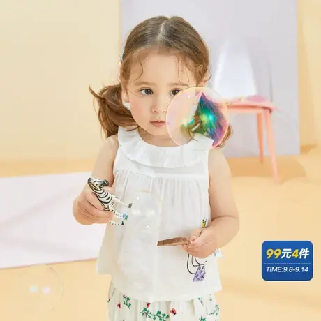 美特斯邦威童装女童上装夏时尚舒适吸汗透气纯色清凉甜美无袖衬衫商品大图