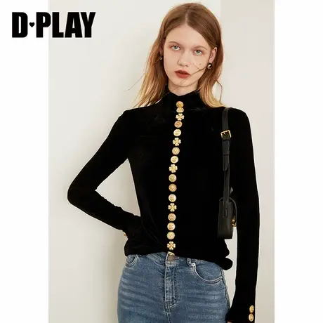 DPLAY【黑标】秋新气质ol丝绒小衫复古轻奢宫廷风修身上衣商品大图