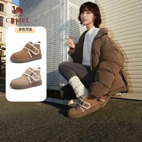骆驼女鞋2025冬季新款时尚厚底雪地靴保暖厚绒棉鞋靴子商品大图