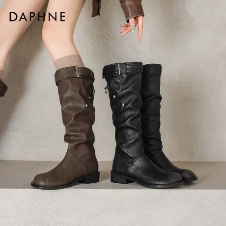 达芙妮黑色棕色长筒高筒长靴2026新款女款骑士堆堆早秋冬季女靴子图片