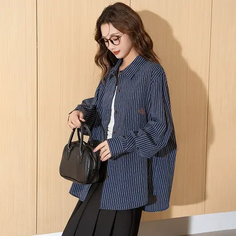 唐狮秋季衬衫女新款长袖宽松条纹高级感时尚年轻外套通勤休闲TM商品大图