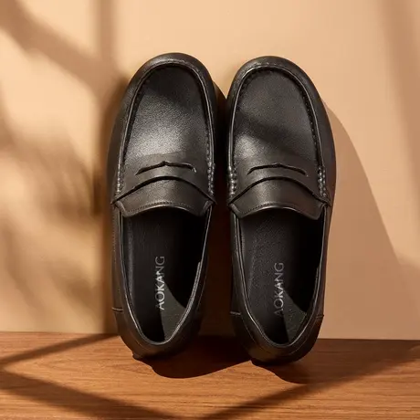 奥康 2025秋季新款男鞋软底舒适驾车皮鞋休闲一脚蹬乐福鞋商品大图