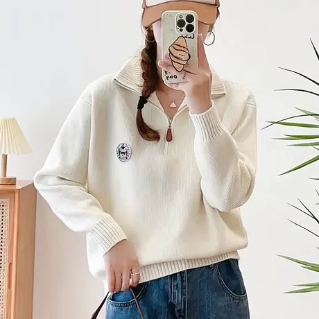 秋冬高级感超好看卡通立领拉链毛衣2023新款针织套头上衣打底衫女商品大图