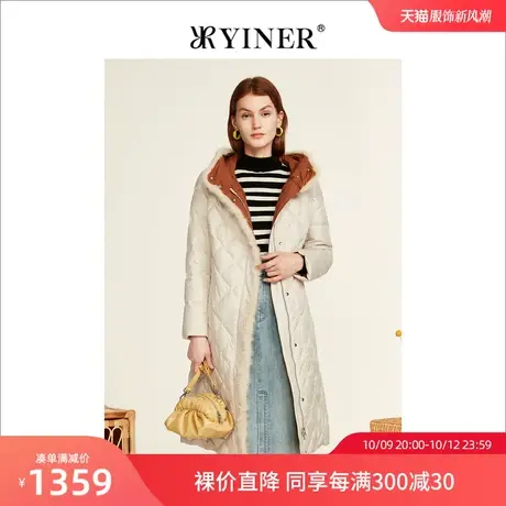 YINER音儿女装2022冬季新款水貂毛边连帽羽绒服商品大图