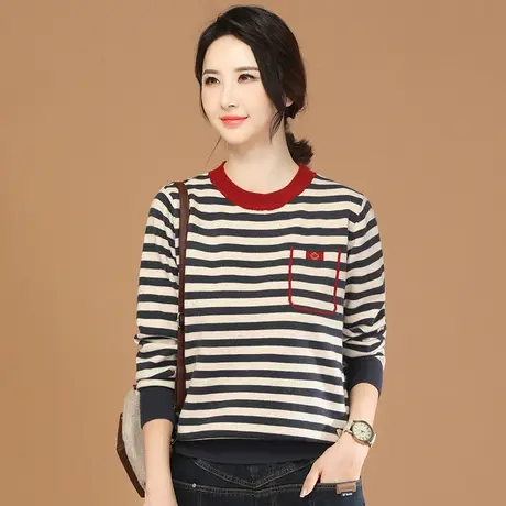 韩潮袭人撞色圆领条纹宽松休闲毛衣女冬季新款百搭休闲针织衫上衣商品大图