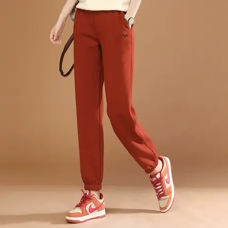 新品8.5折】松紧腰刺绣束脚卫裤显瘦百搭加绒休闲运动裤图片