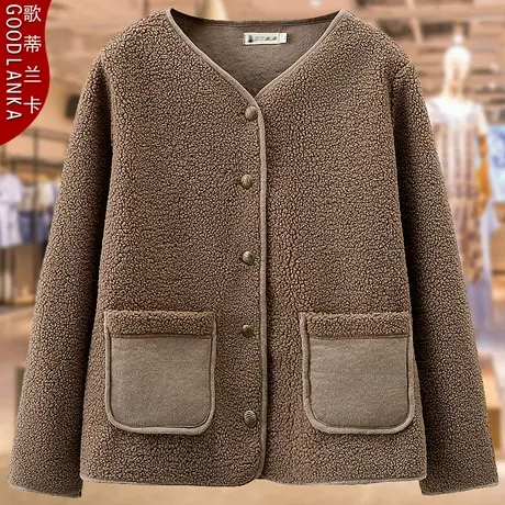 中年胖妈妈秋冬羊羔绒夹克女加大码宽松时尚百搭加厚皮毛一体外套商品大图