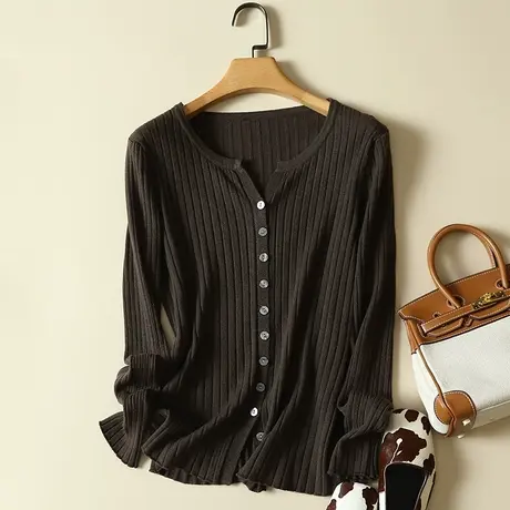 秋装外搭圆领针织开衫毛衣女宽松2023新款简约内搭打底衫外套短款图片