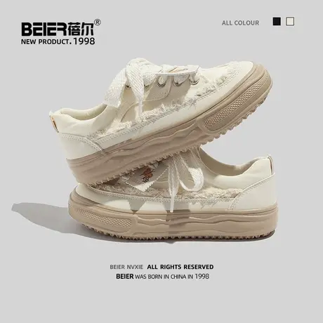 蓓尔溶解底帆布鞋女2023春季新款爆款学生ins百搭休闲厚底小白鞋图片