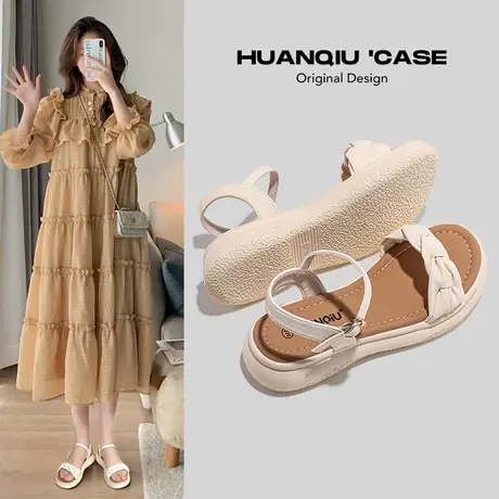 环球百搭时尚凉鞋2024年夏季新款仙女风扭结扣带女厚底外穿女鞋子图片