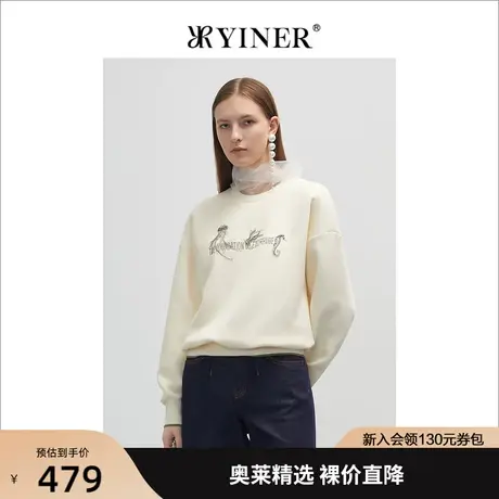 YINER音儿专柜女装2022春季新款钉钻字母海马图案绣花衬衫图片