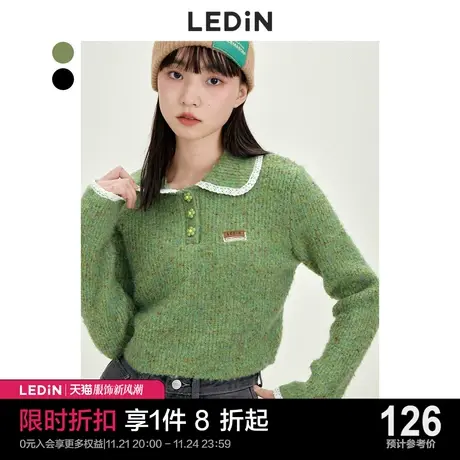 乐町混彩毛衣女学院风休闲秋冬女装新款polo领上衣甜美针织衫商品大图