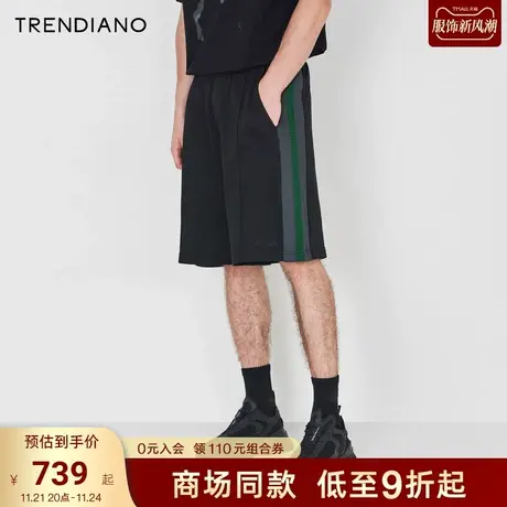 TRENDIANO官方2023新款夏季潮流撞色条纹拼接松紧腰宽松休闲短裤图片