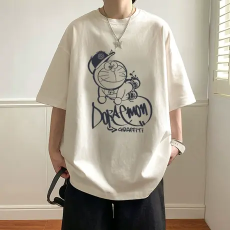 国潮宽松卡通短袖T恤男夏季薄款纯棉2024新款半袖体恤港风上衣服商品大图